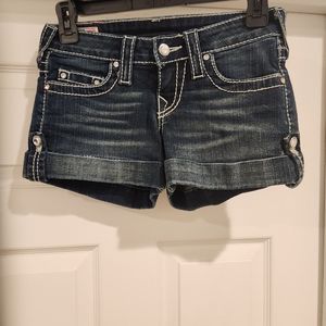 True Religion Jess Disco Size 24 Cuffed Jean Shorts w/ Rhinestone Buttons